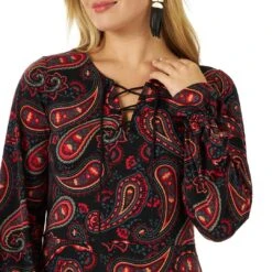 Wrangler Women's Retro Lace-up Paisley Print Dress -Wrangler Store wrangler women s retro lace up paisley print dress