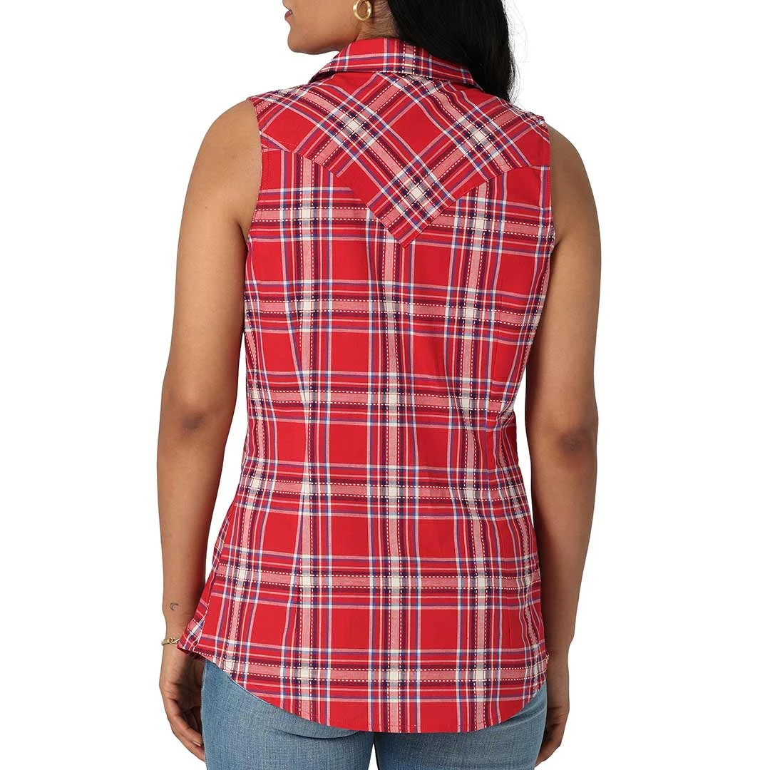 Wrangler Women's Retro Sleeveless Plaid Snap Shirt 4 Wrangler Women's Retro Sleeveless Plaid Snap Shirt - Image 2