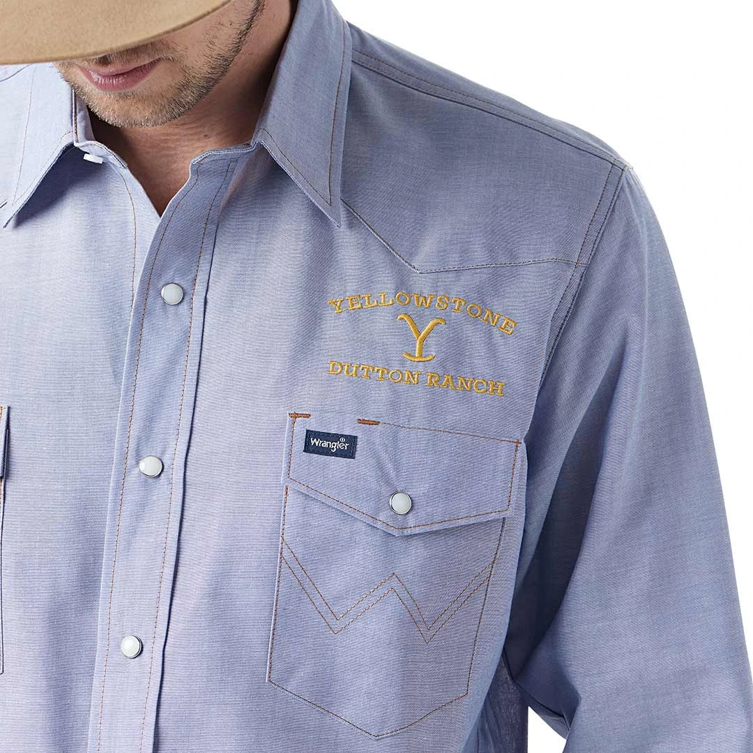 Wrangler X Yellowstone Men's Chambray Snap Shirt 5 Wrangler X Yellowstone Men's Chambray Snap Shirt - Image 3
