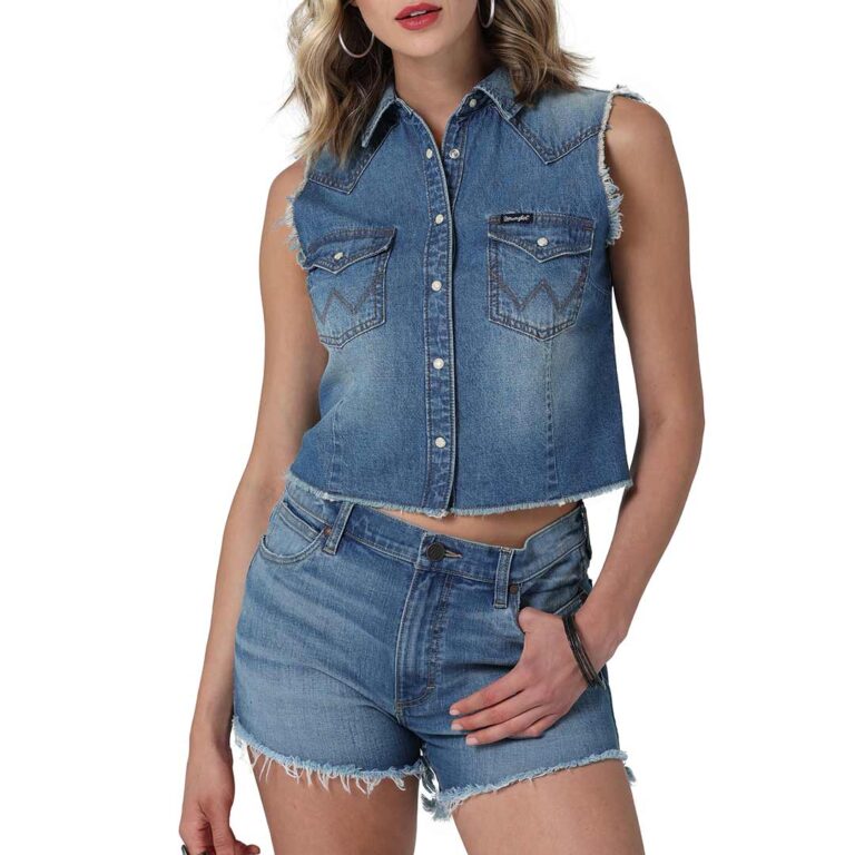 Wrangler Store -Wrangler Store wrangler women s retro sleeveless frayed cropped denim shirt 768x768 1